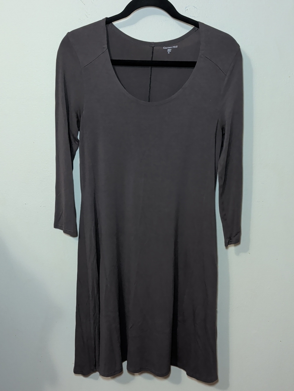 Garnet Hill Long Sleeve Flare Dress Gray Scoop Neck Stretch Women's Size XS